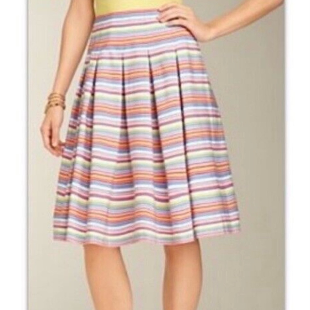 TALBOTS Skirt Pleated Striped Colorful Flare Spring Cruise Summer Size 10P